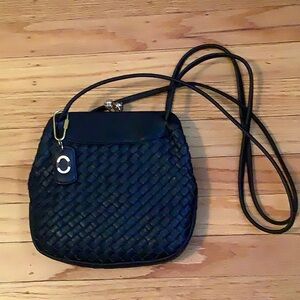 VTG Carriage Court Genuine Woven Black Leather Shoulder Bag